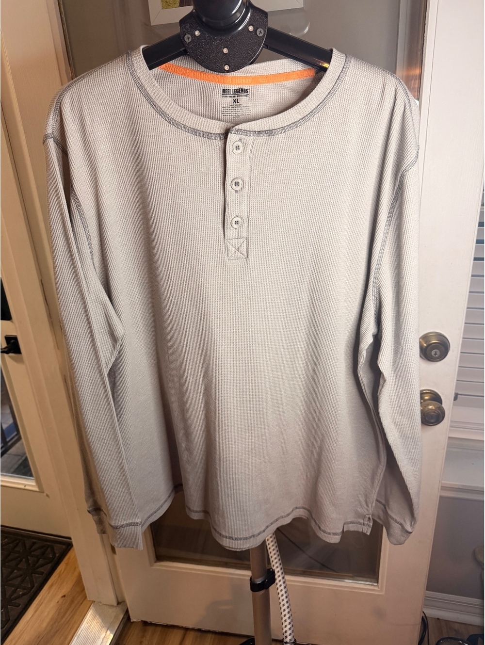 Reel Legends Waffle Henley Shirt Gray Men's XL